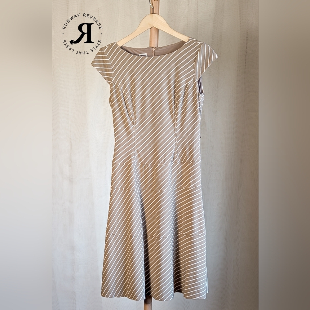 Anne Klein Beige Striped Midi Dress